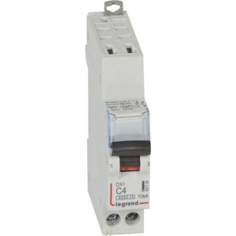 Disjoncteur DX³6000 10kA arrivée haute automatique et départ bas à vis U+N - 230V - 4A - courbe C - 1 module - LEGRAND
