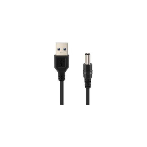 Cable de alimentación USB de 5 V con conector de 5,5 mm/2,1 mm, color negro, 75 cm de longitud.