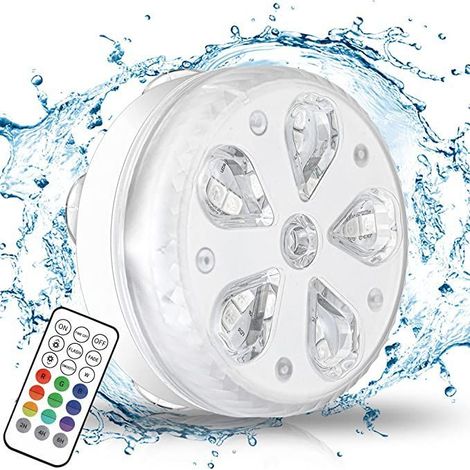 jardin piscine Éclairage de piscine submersible LED étanche avec télécommande RF, minuterie, 16 LED, ventouse et aimant 2 paquets (1/5)