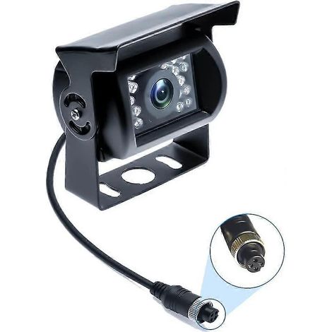 Caméra de recul avec connecteur 4 broches 12 V 24 V, étanche, vision nocturne, compatible avec voiture, bus, camion, camping-car, caravane (sans ligne de distance). (1/5)