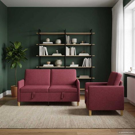 vidaXL Set di Divani con Storage 2 pz Rosso Vino Poliestere (1/5)