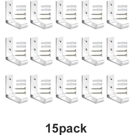 (Argent, lot de 15) Patères pliantes robustes en aluminium, fixation murale, antirouille, invisibles, avec vis pour suspendre les vêtements et les serviettes. (1/5)