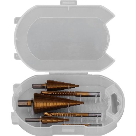 Set de forets étagés universels, queue triangulaire HSS haute dureté, forets pagode avec boîte de rangement pour fonte (1/5)
