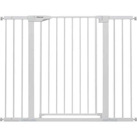 Barrera de seguridad extensible Barrera de escalera Cierre fácil para perro bebé H.91 cm L.75-124 cm blanco (1/5)
