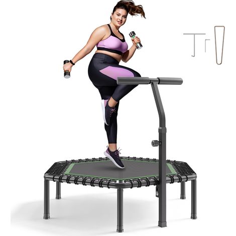 VEVOR Fitnesstrampolin Indoor für Erwachsene, Minitrampolin mit 205 kg Traglast, 1385 mm Rebounder-Trampolin mit 3-stufig Höhenverstellbarem Haltegriff und Schaumstoffgriff, Heimtrainer Sportgerät (1/5)