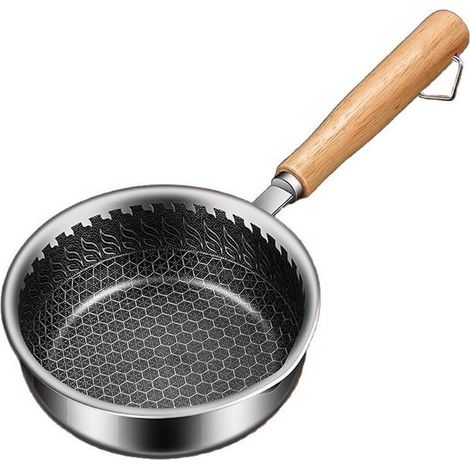 Sartén pequeña de acero inoxidable de 13 cm con revestimiento antiadherente tipo panal,mango de madera resistente al calor,apta para inducción (1/5)