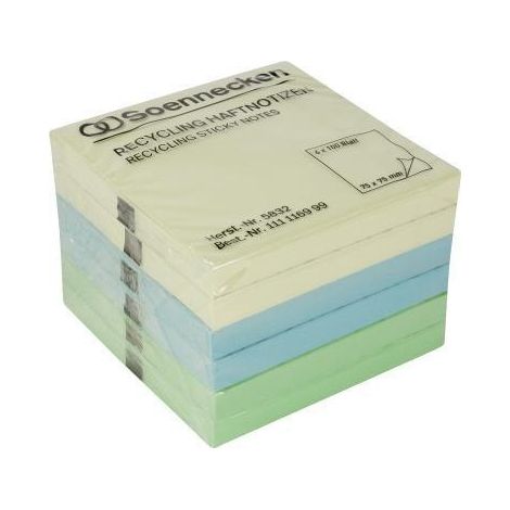 Haftnotiz oeco Recycling 75 x 75 mm (B x H) farbig sortiert 100 Bl./Block 6 Block/Pack. (1/4)
