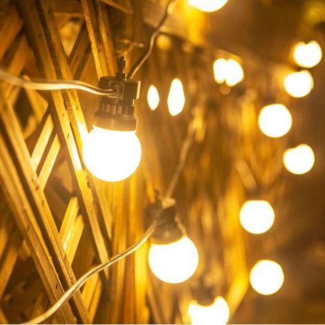 Guirlande lumineuse extérieure de 10 mètres avec boîtier blanc – 20 ampoules LED blanc chaud –