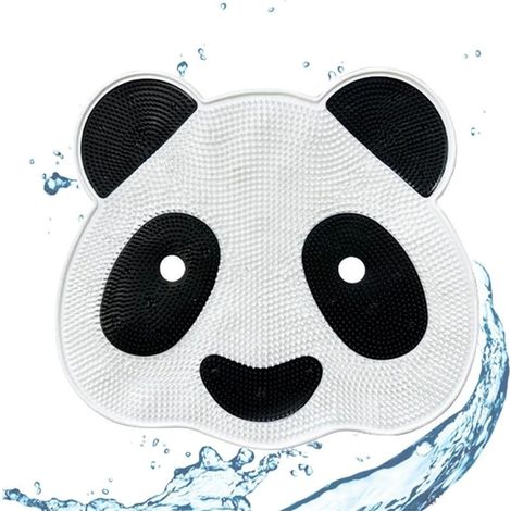 Tapis de Bain Panda en Silicone Antidérapant, Dalle de Douche Mignon avec Ventouses, Absorbant et Stable (1/2)