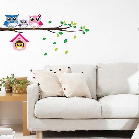 Stickers muraux en vinyle motif hiboux tendance, autocollants muraux style dessin animé, amovibles et faciles à poser soi-même, pour décorer la chambre d'enfant. Décoration amusante pour chambre d'enf (1/2)