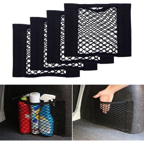 4er-Set Auto-Netze – 25 x 30 cm – Aufbewahrungsnetz mit Klettverschluss – Universell – Für PKW/SUV – Nylon (1/4)
