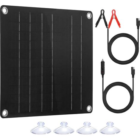 Chargeur Solaire 10W 12V Mainteneur de Batterie pour Voiture, Moto, Bateau - Charge d'entretien, Portable avec Allume-Cigare et Pinces Crocodile (1/5)