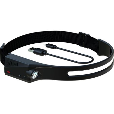 Lampe frontale légère, étanche, à détecteur de mouvement, idéale pour le vélo, la course à pied, la pêche et le camping. Noire (1/5)