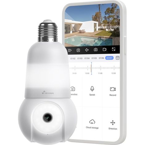 Caméra de Surveillance WiFi Type Ampoule E27 2K - Mouvement 360º avec Audio, Lumière, Reconnaissance et Suivi des Humains - Vision Nocturne, Compatible avec Alexa, Google Home, App Tuya (1/5)
