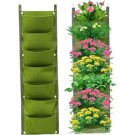Macetas de pared, paquete de 2, verticales para exteriores, bolsas de cultivo de fieltro con 7 bolsillos, ideales para jardines en patios y decoración del hogar... (1/5)