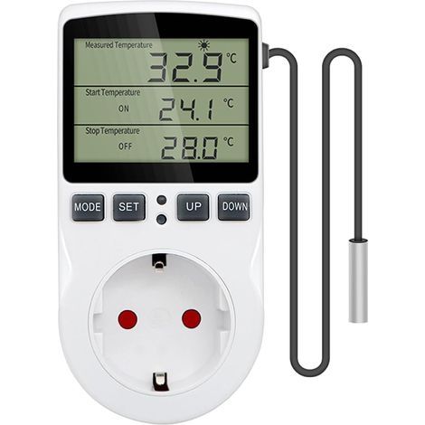 Stück digitaler Temperaturreglerstecker (230 V AC) mit Sensorsonde, Heiz-/Kühlthermostatstecker mit Timer, Thermostatschalter mit LED-Anzeige (1/5)