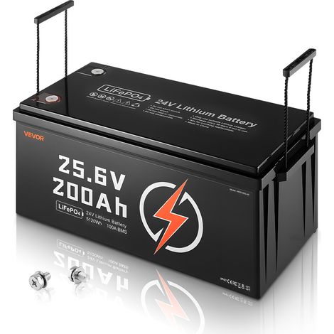 VEVOR 24 V 200 Ah LiFePO4 Lithiumbatterie, integriertes 100 A BMS, Deep Cycle Lithium-Akku mit Untertemperaturschutz, 4000+ Zyklen, max. 5120 Wh, für Wohnmobil, Camper, Trolling-Motoren, Marine (1/5)