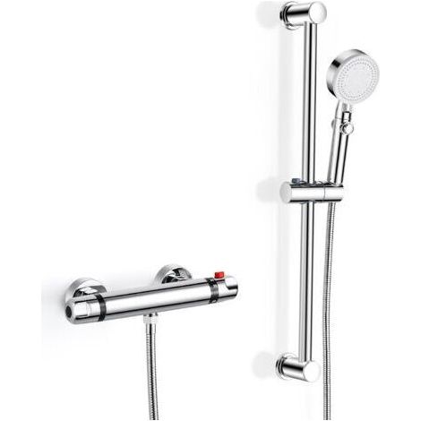 Mitigeur Douche Thermostatique, Ensemble de Douche avec Mitigeur Thermostatique Mural avec Barre de Douche Réglable 635mm, Douchette à Main 5 Jets, Flexible Tuyau 1.5M, G 1/2", Chromé (1/5)