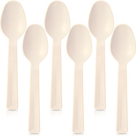 Wiederverwendbare Esslöffel aus Kunststoff, cremefarben, 6 Stück