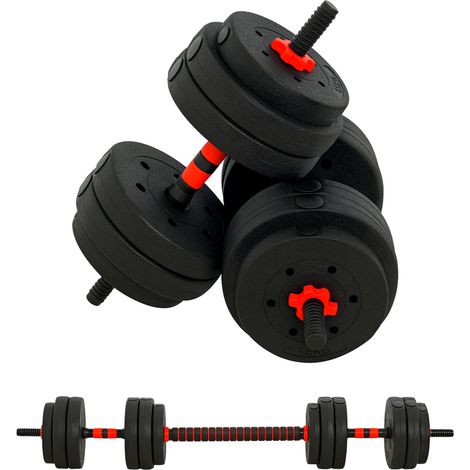 Set Manubri 2 in 1 da 25kg Totali con 12 Dischi Pesi e Connettore, Set Manubri Regolabili Utilizzabile come 2 Manubri, Bilanciere, Palestra in Casa, Nero
