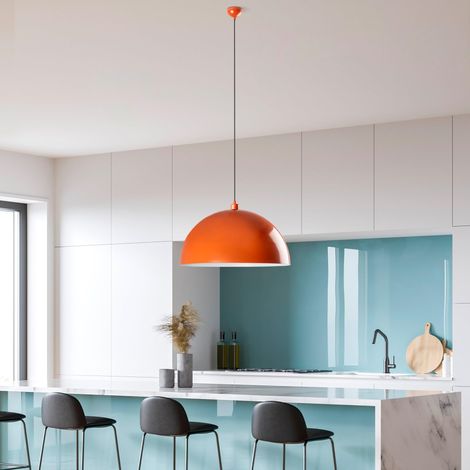 Lustre orange élégant, corps en métal, diamètre 60 cm, hauteur : 35 cm, hauteur réglable 45-135 cm, culot E27, max. 40 W, pour les espaces de vie modernes (1/5)