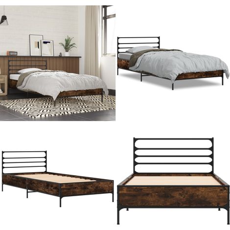Bettgestell Räuchereiche 90x200 cm Holzwerkstoff und Metall - Holzbettrahmen - Doppelbett - Bettkopf - Massivholzbette - Lattenrost - Home & Living (1/5)