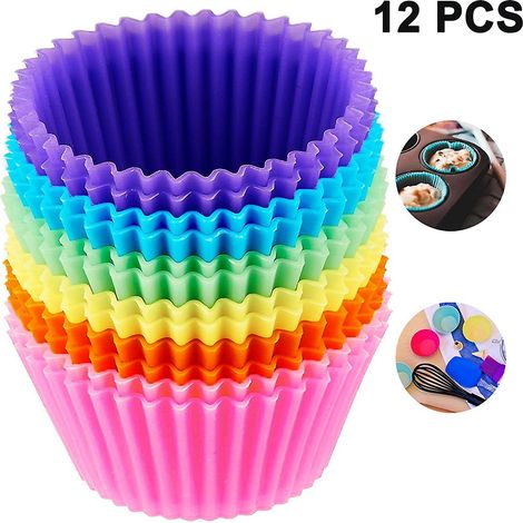 Cupcake Liners - Silicone Baking Cups - Reusable Nonstick Muffin Molds - For Cupcakes Muffins Cake Balls Candies - 12 Pcs (1/5)