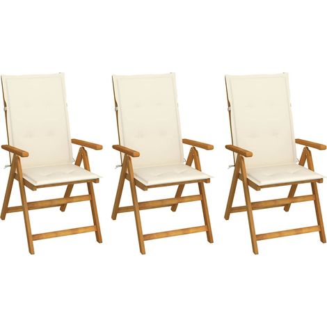 Lot de 3 Chaises de jardin pliables - Chaises d'extérieur pour terrasse/jardin avec coussins Bois d'acacia BV265001 - BonneVie (1/5)