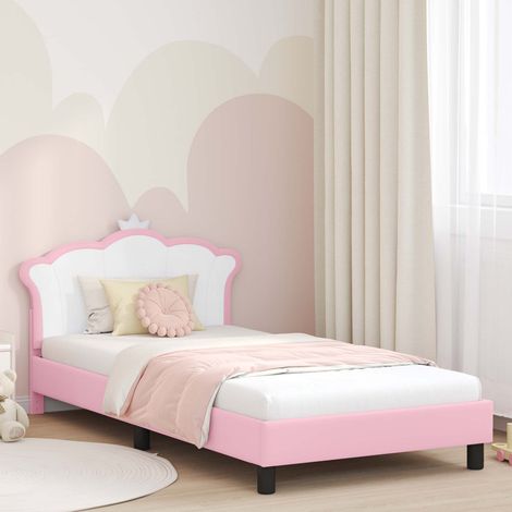 Kinderbettgestell mit Kopfteil mit Kopfteil Rosa 90 x 190 cm PU