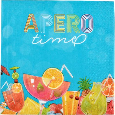 20 serviettes en papier apero time 33 cm