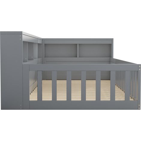 Tagesbett 90 x 200 cm grau mit Stauraum, Lattenrost, Steckdosen und USB-Anschlüssen, ohne Matratze (1/5)