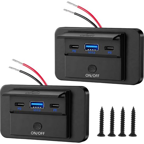 Prise USB 12v Camping Car Encastrabl, PD 36W et QC3.0 18W Prise 12V/24V,2pc  Camping-Car Etanche à Montage en Surface avec Interrupteur Prise USB Voiture pour Moto, Bus, Bateau, Camping-Car, Tableau (1/5)