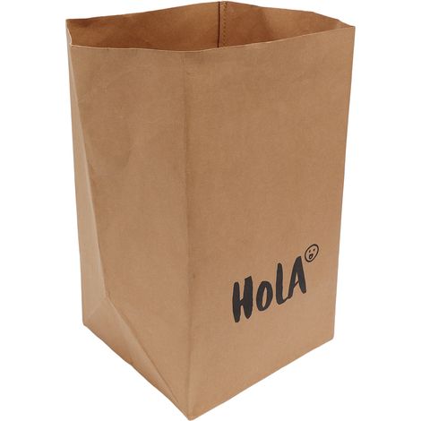 Sac en papier kraft lavable à l'eau, grande capacité, pour le rangement des courses, idéal pour la maison et la cuisine. Motif HOLA, format extra large. (1/5)