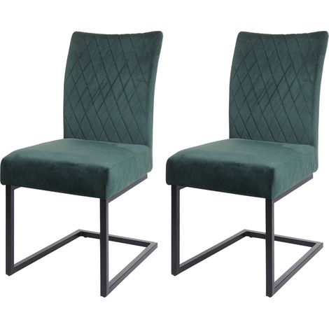 Set 2x sedie sala da pranzo design moderno HHG-109 struttura a slitta velluto verde