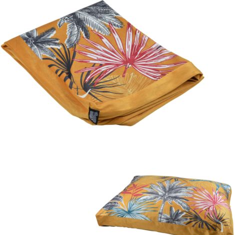 Housse de coussin rectangle avec motifs Lodge - Bords en velours - Jaune - L 80 x 60 cm - Livraison gratuite (1/4)