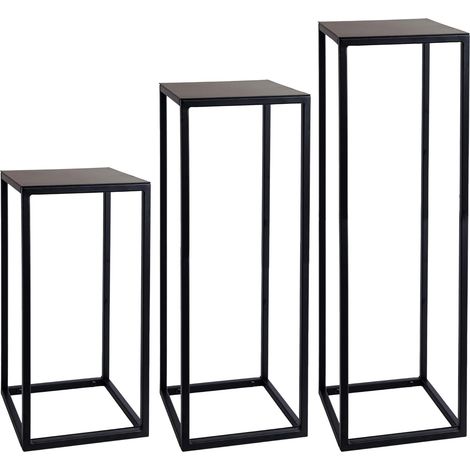 Support à Plantes Métallique Carré 70cm, Tabouret à Fleurs Résistant aux Intempéries, Table d'Appoint pour Intérieur et Extérieur (Noir)