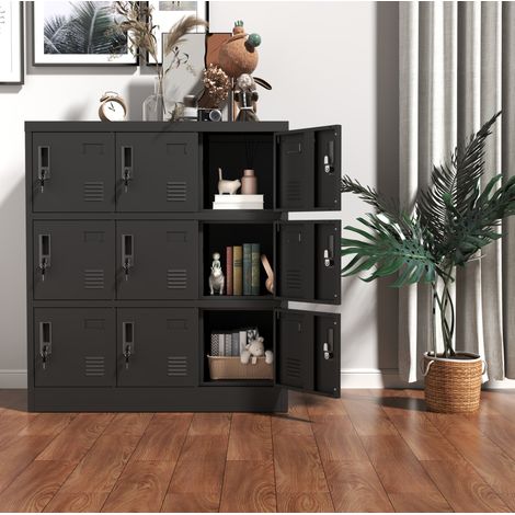 Armario metálico de 9 puertas, 100 x 90 x 40 cm, negro, con cerradura y portaetiquetas OKMYHOME (1/5)