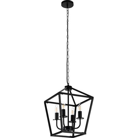Lustres Lanterne Métal Noir Lustre Industriel À E14 X 4 Chandeliers,lustre Cuisine Plafond De Ferme Réglable (1/5)