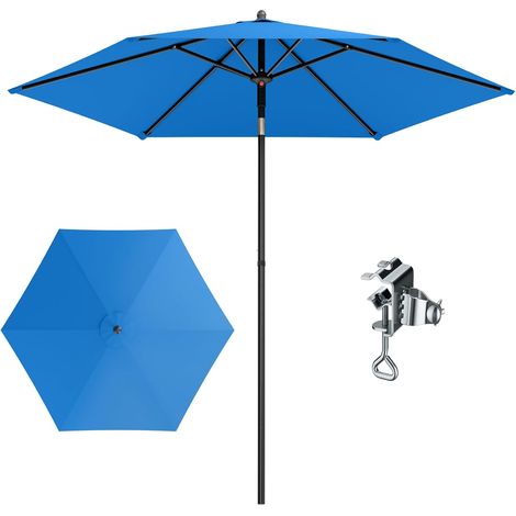 Diameter 230 x 220 cm Round Parasol with Clamp Garden Parasol Tilting Windproof Stable to Take Away UV50+ Protection for Balcony, Patio, Balcony Railing, Table (1/5)