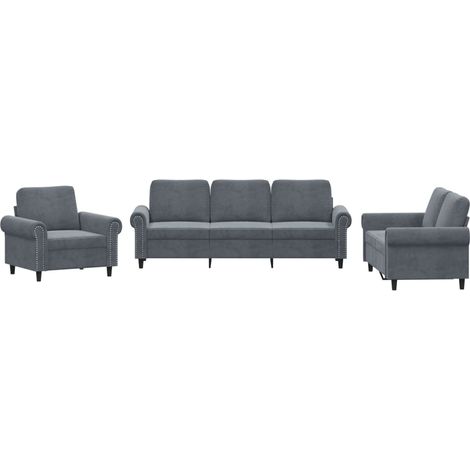 Ensemble de Canapé  Sofas 3 pcs avec coussins Gris foncé Velours