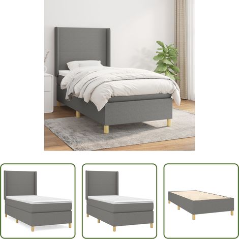 vidaXL Tête de lit réglable - Sommier à lattes de lit avec matelas Gris foncé 80x200 cm Tissu (1/5)