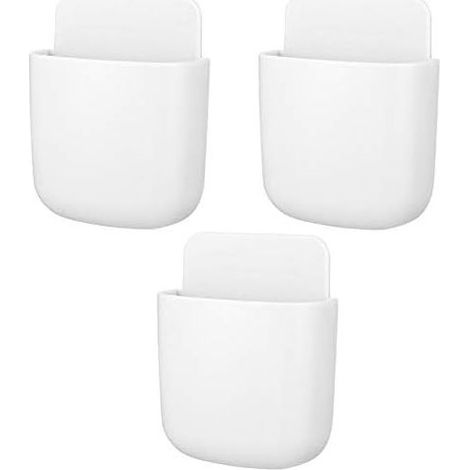 Lot de 3 supports muraux pour télécommandes, boîtes de rangement auto-adhésives pour bureau, table de chevet, stylos, téléphone et TV (blanc) (1/5)