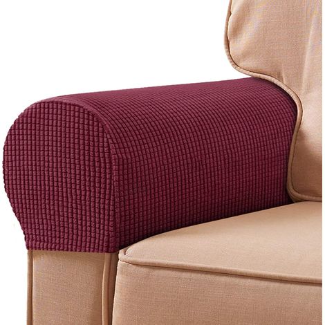 AIDUCHO Accoudoir Universel Protecteur, Repose-Bras En Fibres De Polyester Couvrant Le Canapé, Mieux Protéger Votre Bras De Canapé De L'usure Housse De Fauteuil Extensible(2pcs, Vin Rouge) (1/4)