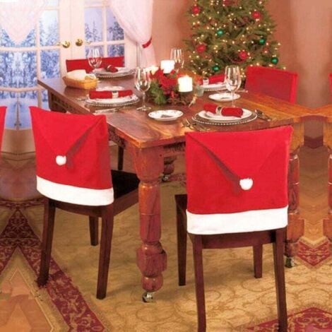 Housse de Chaise Noël, Lot de 6 Couverture de Chaise Bonnet de Chaise Noël Christmas Chair Cover pour Décoration de Dîner Party (1/5)