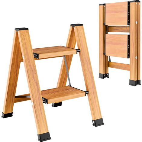 Échelle Pliante 3 Marches Aluminium, Portable, Antidérapante Échelle Multifonction Design Grain de Bois, Charge Maximale 150 Kg, Maison, Cuisine, Salle de Bain, Camping (1/5)