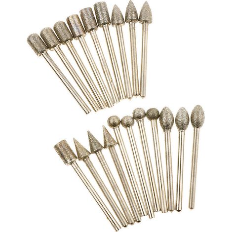 Jeu de 20 fraises diamantées avec mandrin 3mm pour outils rotatifs - Accessoires pour sculpture, meulage, polissage et gravure sur pierre (1/5)