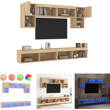 The Living Store 6-tlg. Wohnwand mit LED-Beleuchtung Sonoma-Eiche Holzwerkstoff - TV-Möbel (1/5)