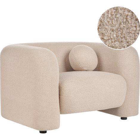 Sillón de bouclé moderno con cojín redondo beige Leiren