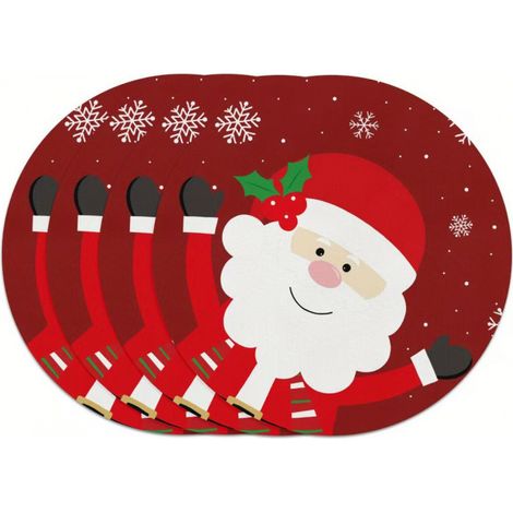 Sets de table de Noël ronds, décorés de bonhommes de neige, impression vinyle non imperméable - 37 x 37 cm (lot de 4) - 5