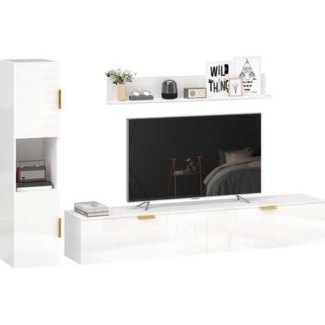 Schwebendes TV-Board mit Klapptüren Entertainment-Center Wandregal Schrank 180 cm Hochglanz Weiß (1/5)